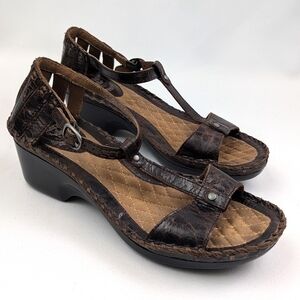 Ariat Sandals Crocodile Embossed Leather Wedge Heel T-Strap Whipstich Shalimar 9